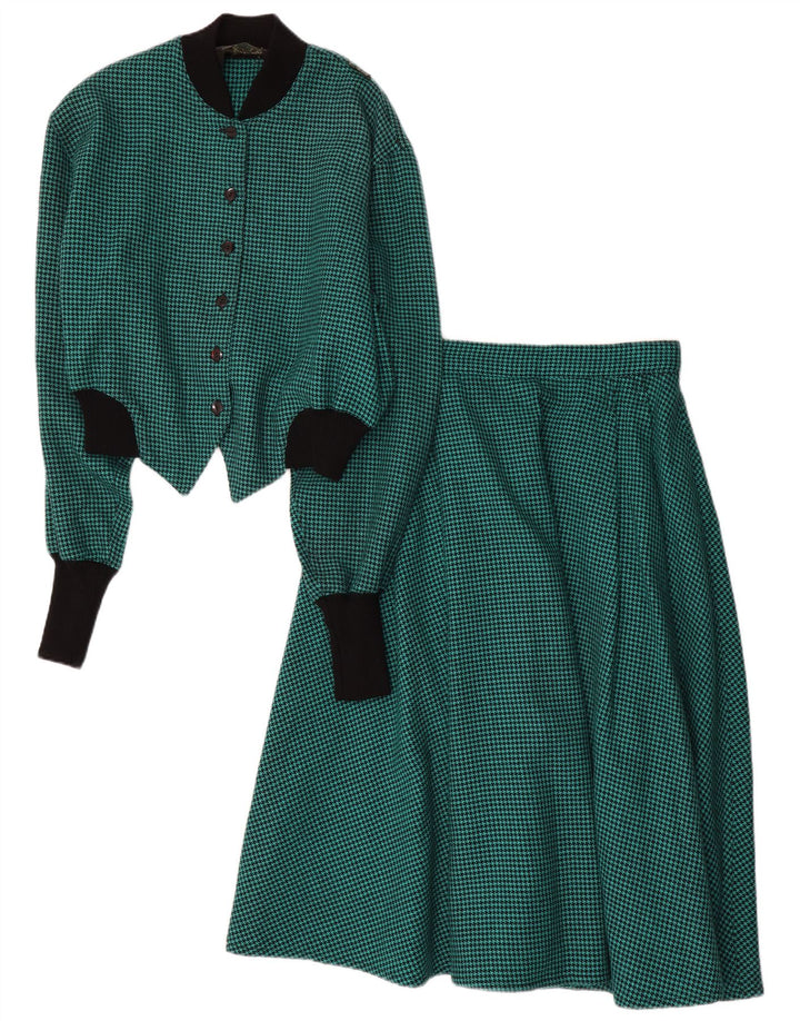 Vintage mujer 2 piezas falda set IT 44 Medio W28 Verde Houndstooth