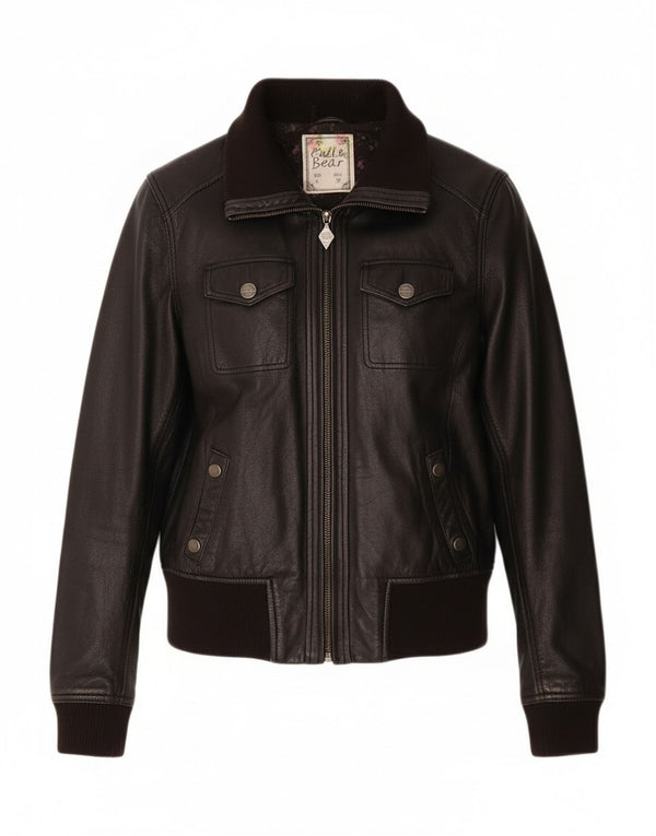 Pull & Bear Chaqueta de cuero para mujer UK 44 Cuero negro grande