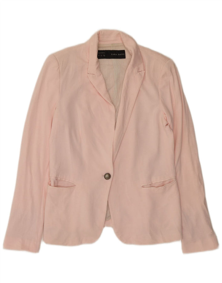 Zara Chaqueta Blazer De 1 Botón Para Mujer UK 44 Grande Viscosa Rosa