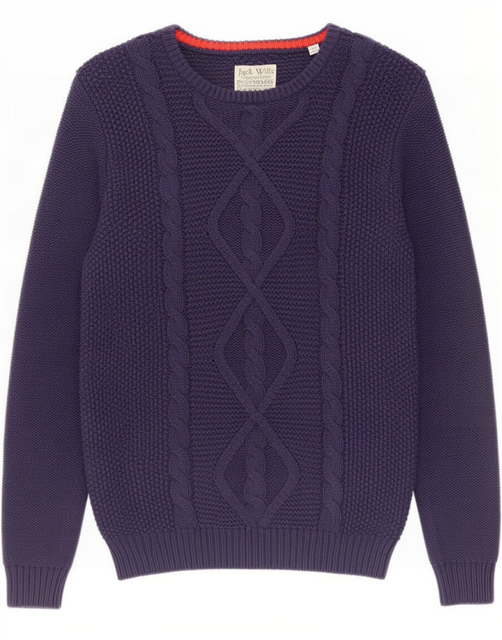 Jack Wills Jersey con cuello barco para hombre, jersey de algodón azul marino mediano