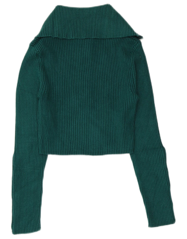 Zara Mujer Crop Polo Neck Jumper Sweater UK 12 Viscosa Verde Medio