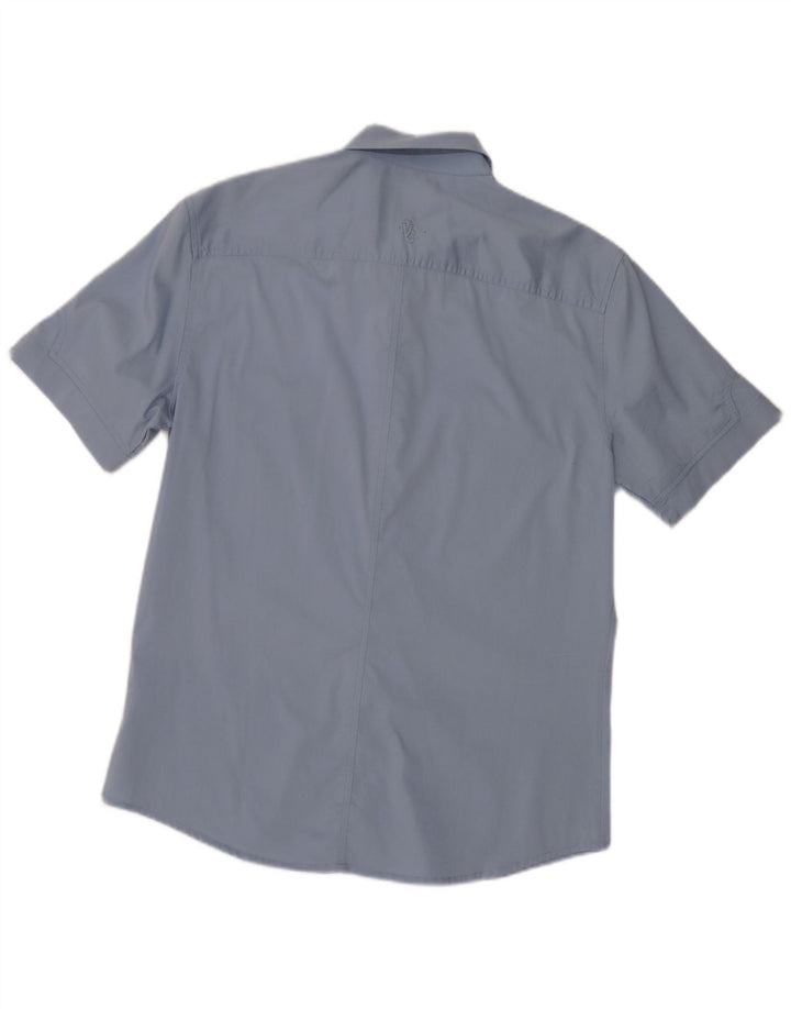 Versace Hombre Camisa Manga Corta Algodón Azul Grande