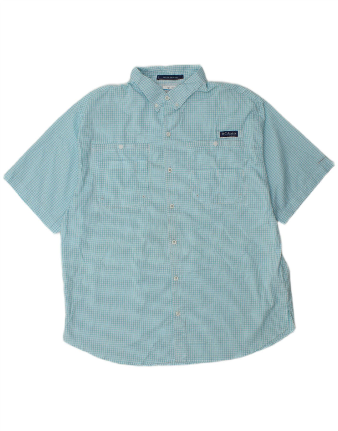 Columbia Camisa de manga corta para hombre XL Blue Check Poliéster