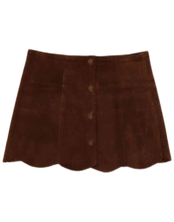 Vintage mujer ante mini falda W30 cuero marrón medio