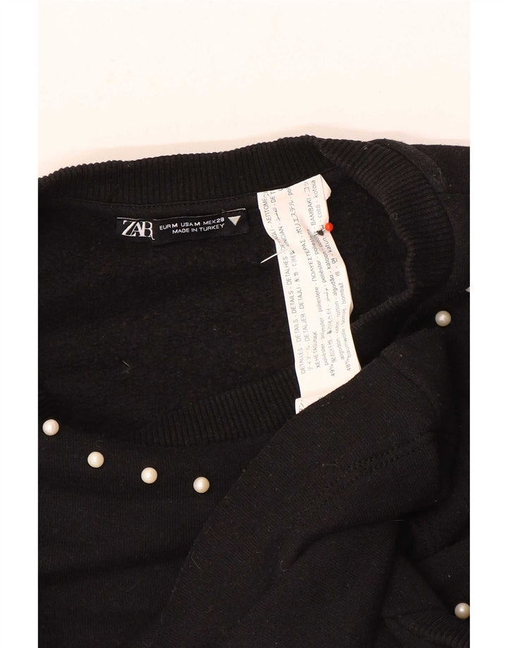Zara Mujer Sudadera Jumper UK 12 Mediano Negro Poliéster