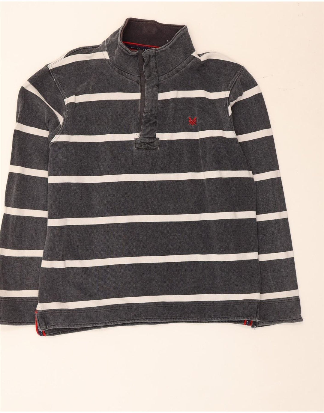 Crew Clothing Sudadera con Cuello y Botones para Hombre Jersey pequeño de algodón a Rayas Gris