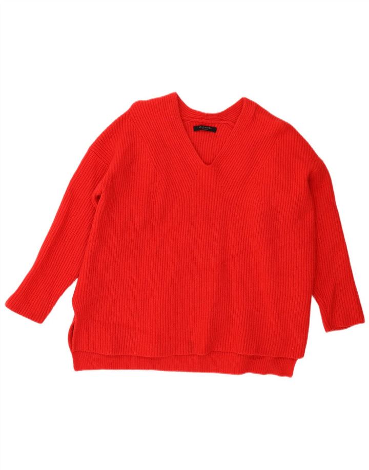 All Saints Jersey extragrande con cuello en V para mujer UK 40 Lana roja mediana