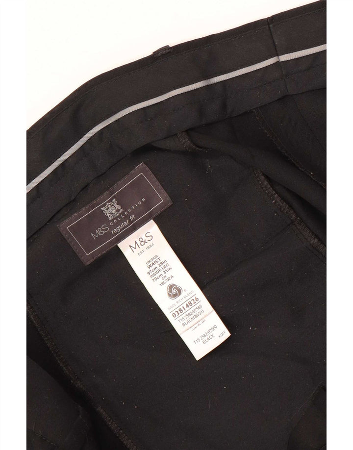 Marks & Spencer Pantalón de traje de corte regular para hombre W38 L31 Lana negra