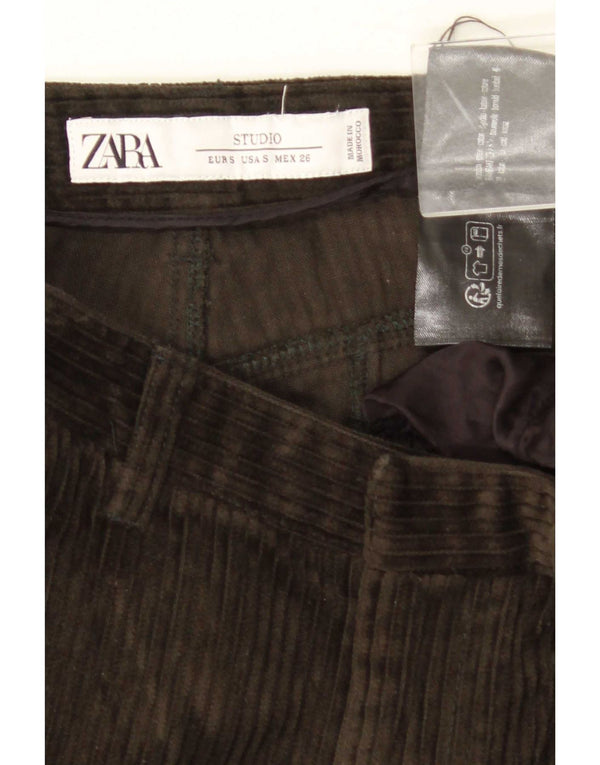 Zara Mujer Pantalón Ancho De Pana Pequeño W26 L30 Algodón Caqui
