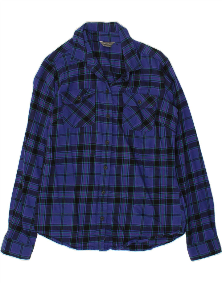 EDDIE BAUER Womens Shirt UK 6 XS Blue Check Cotton Vintage Eddie Bauer and Second-Hand Eddie Bauer from Messina Hembry 