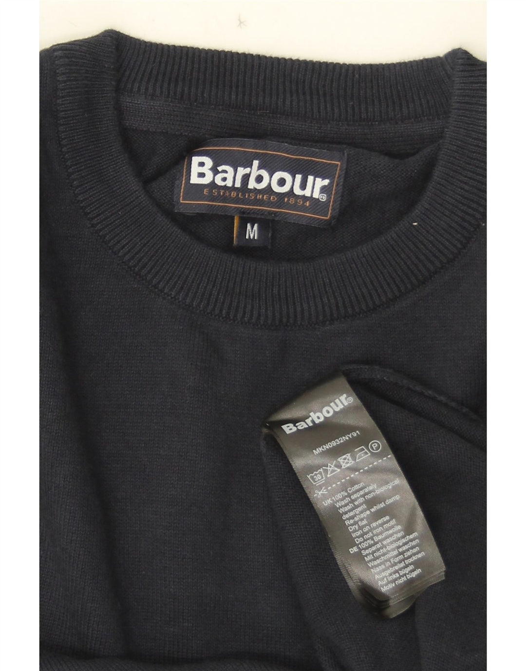 Barbour Jersey De Cuello Redondo Para Hombre Jersey De Algodón Azul Marino Medio
