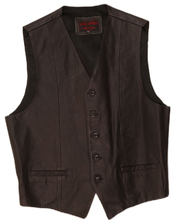 Chaleco de cuero vintage para hombre XL cuero negro