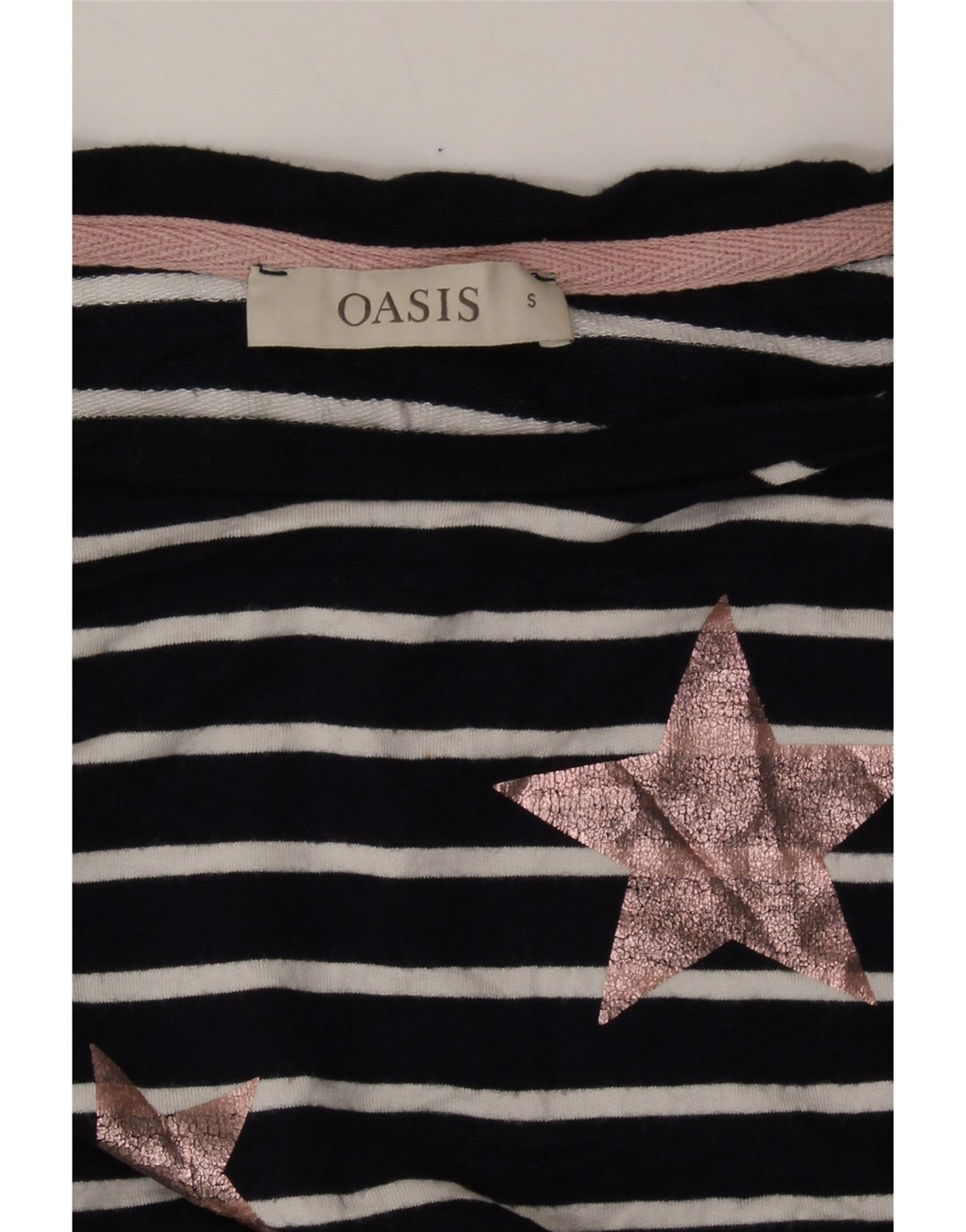 OASIS Womens Top Long Sleeve UK 10 Small Navy Blue Striped Viscose Vintage Oasis and Second-Hand Oasis from Messina Hembry 