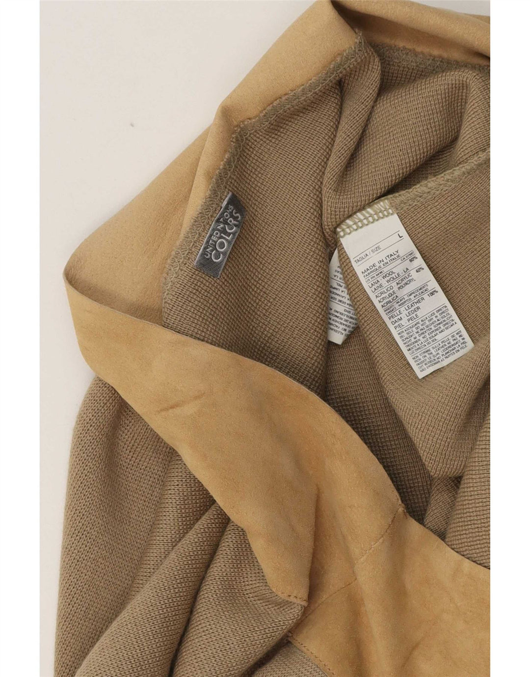 Benetton Mujer Falda Cruzada A Media Pierna Grande W32 Lana Color Block Beige