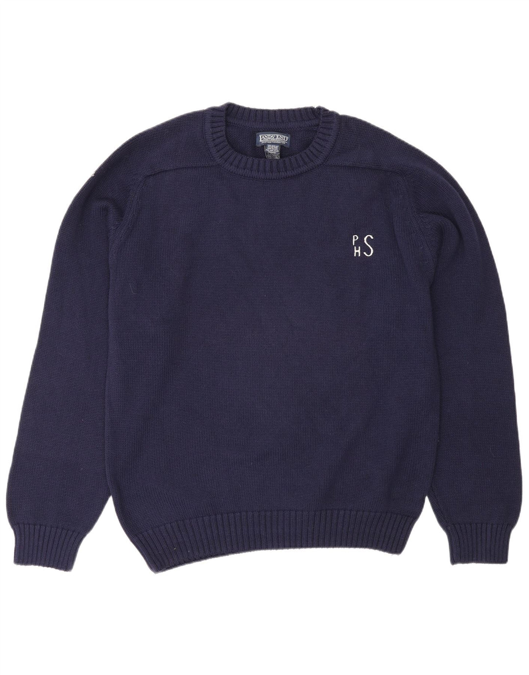 Lands End Jersey de cuello redondo para hombre de lana azul marino medio