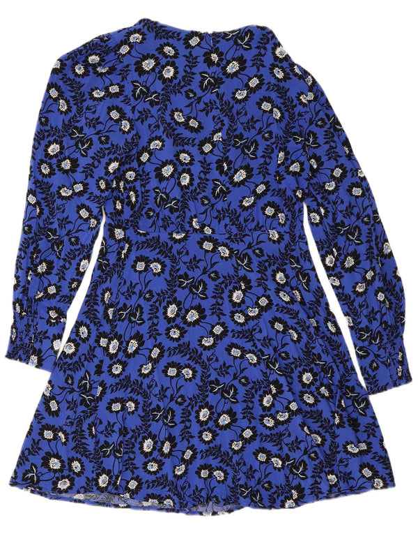 Next Vestido evasé de manga larga para mujer UK 8 Small Viscosa floral azul