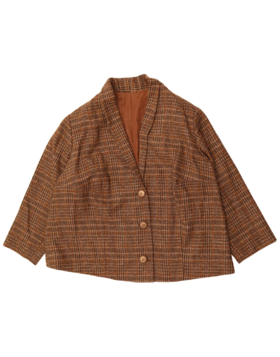 Vintage mujer chaqueta blazer de gran tamaño Reino Unido 16 pata de gallo marrón grande