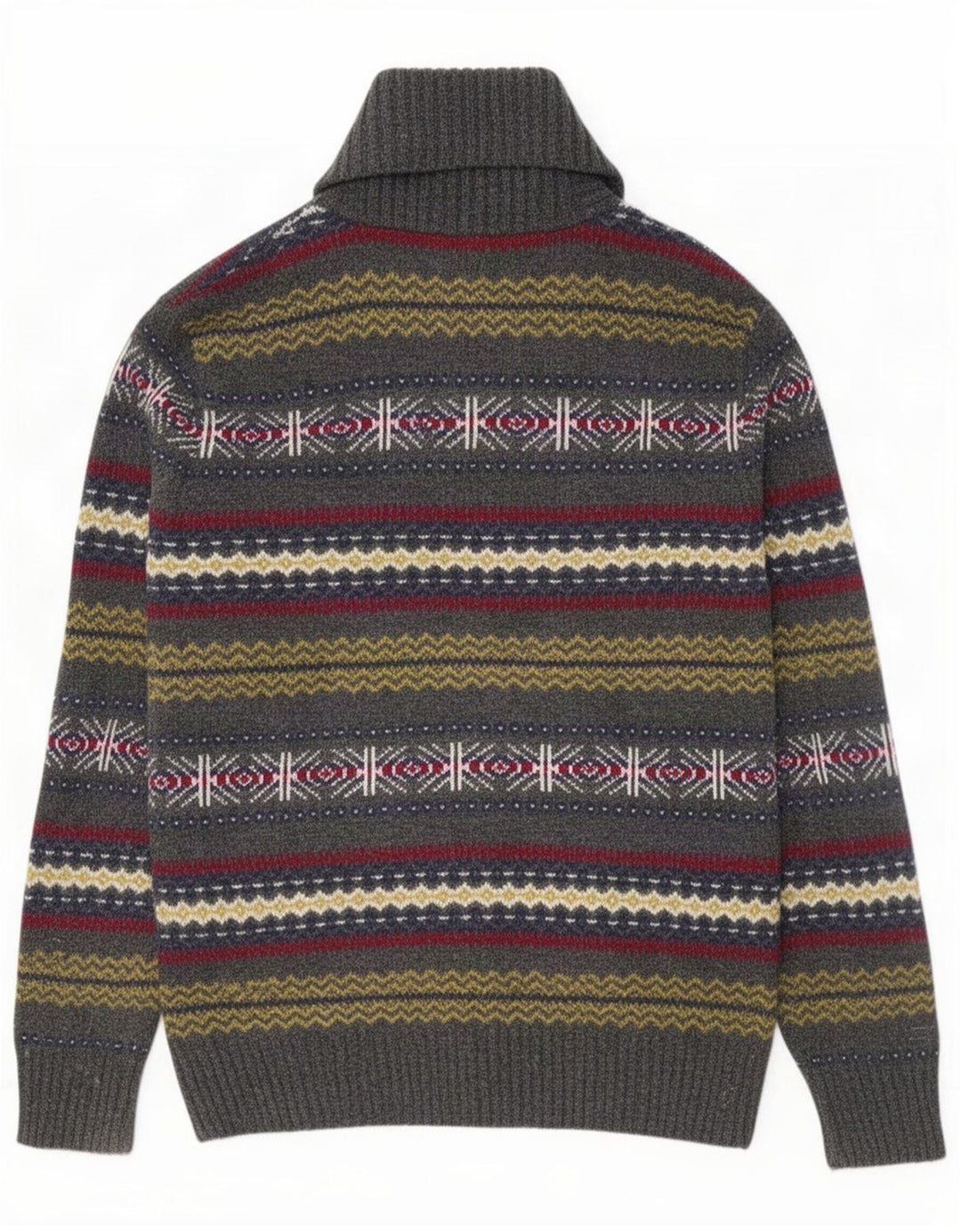 Howick Suéter tipo jersey con cuello chal para hombre de lana de cordero Fair Isle gris medio