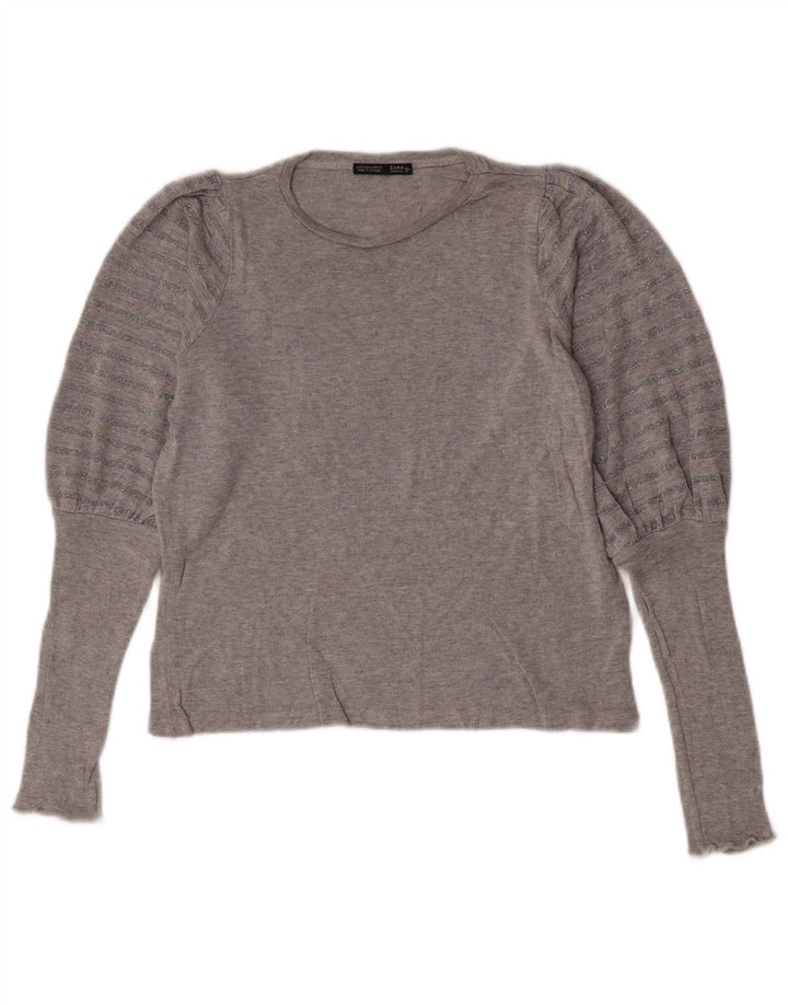 Zara Mujer Top Extragrande Manga Larga UK 10 Small Gris