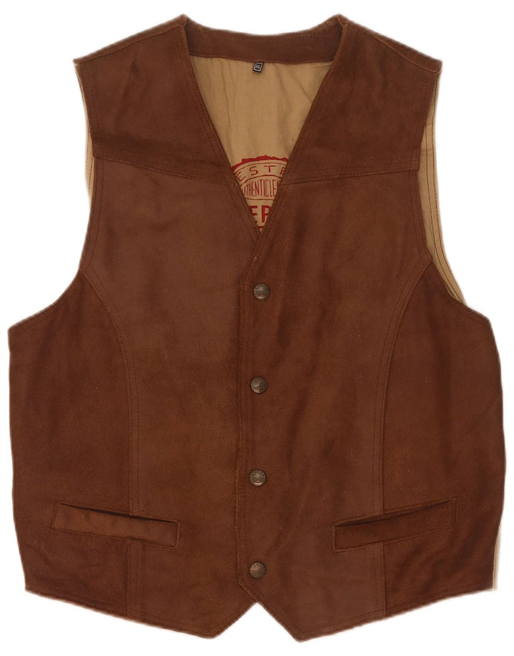Chaleco vintage de ante para hombre XL cuero marrón