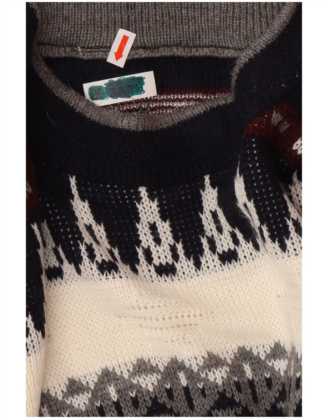 VINTAGE Hombres Crew Neck Jumper Suéter Grande Multicolor Fair Isle