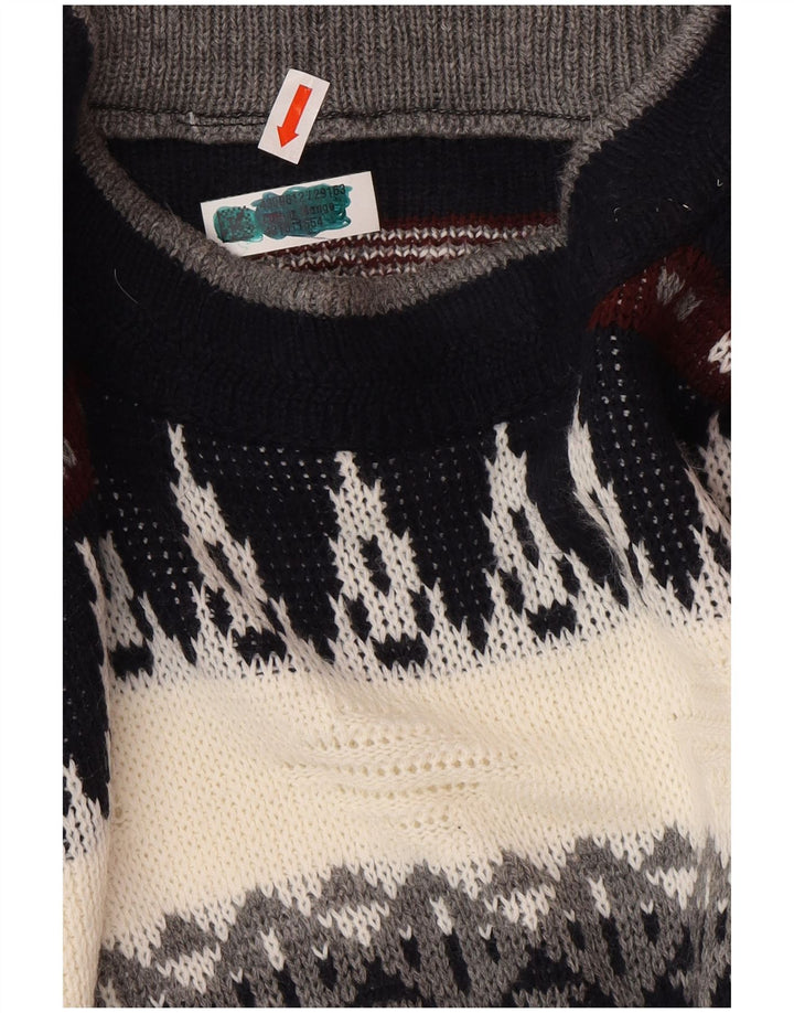 VINTAGE Hombres Crew Neck Jumper Suéter Grande Multicolor Fair Isle