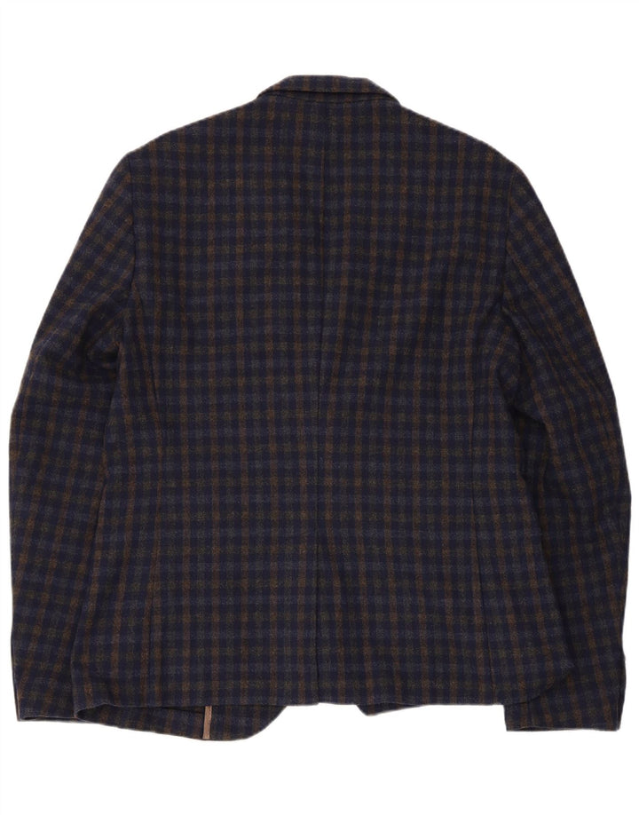 Vintage hombres 2 botones Blazer chaqueta EU 52 XL azul marino Gingham acrílico