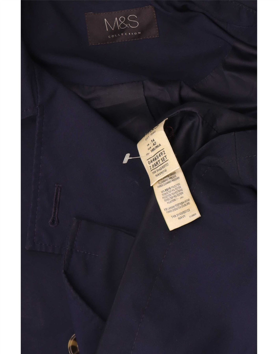 Marks & Spencer Gabardina corta para mujer UK 44 Grande Poliéster azul marino