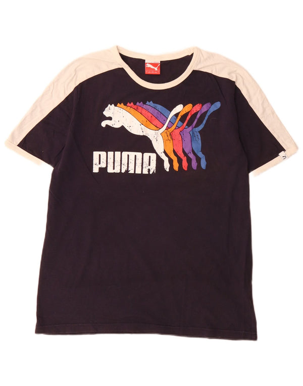 Puma Hombre Camiseta Gráfica Top Small Azul Marino Colorblock Algodón