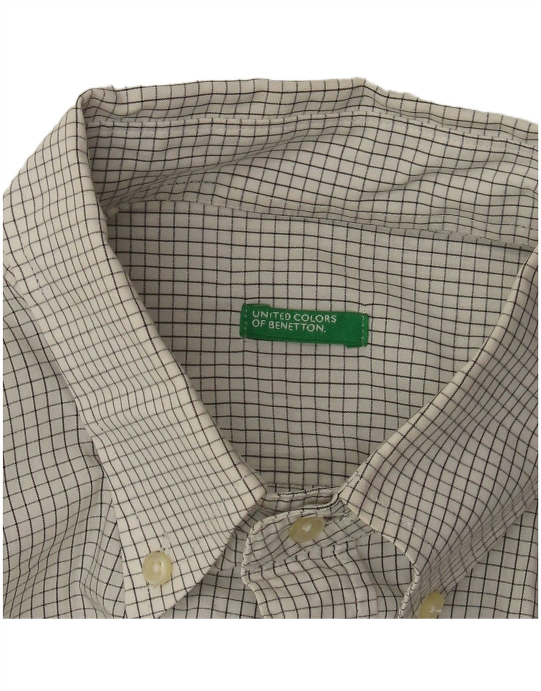 Camisa Benetton Hombre Mediana A Cuadros Blanco