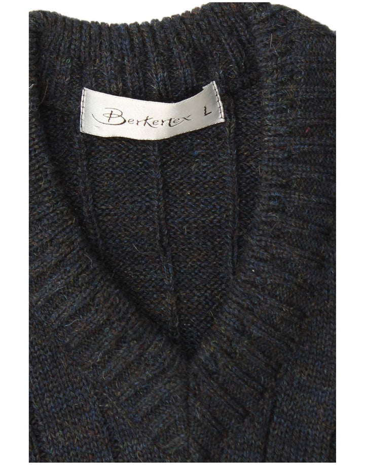BERKERTEX Jersey con cuello en V para hombre, talla grande, azul marino, Argyle/Diamante