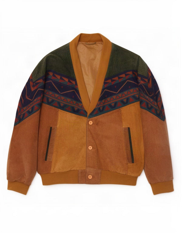 Vintage hombres suelto ajuste ante bomber chaqueta Reino Unido 38 medio beige geométrico