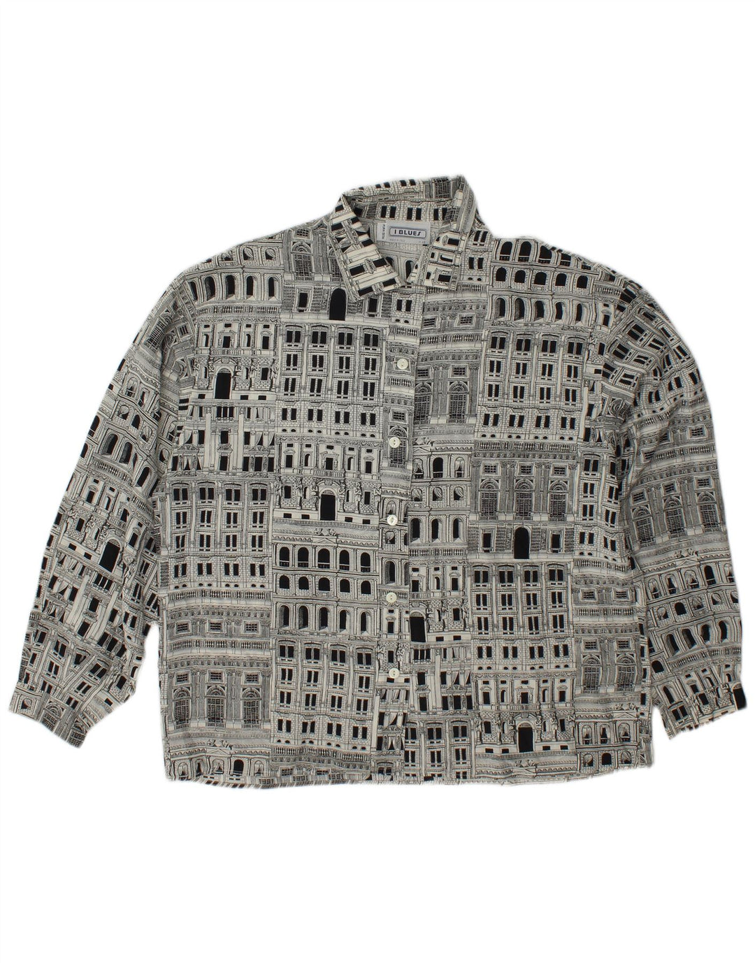 I BLUES Blusa camisera gráfica para mujer IT 46 Large Seda negra