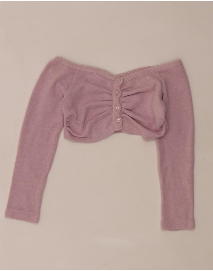 Zara Mujer Top Corto Con Hombros Descubiertos UK 8 Pequeño Poliéster Rosa