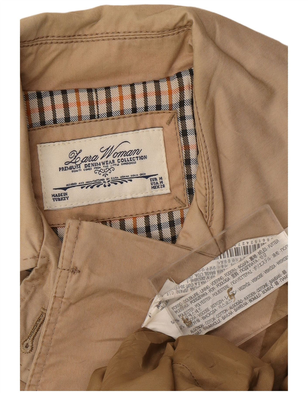 ZARA Mujer Gabardina De Doble Botonadura UK 44 Medium Beige Colorblock