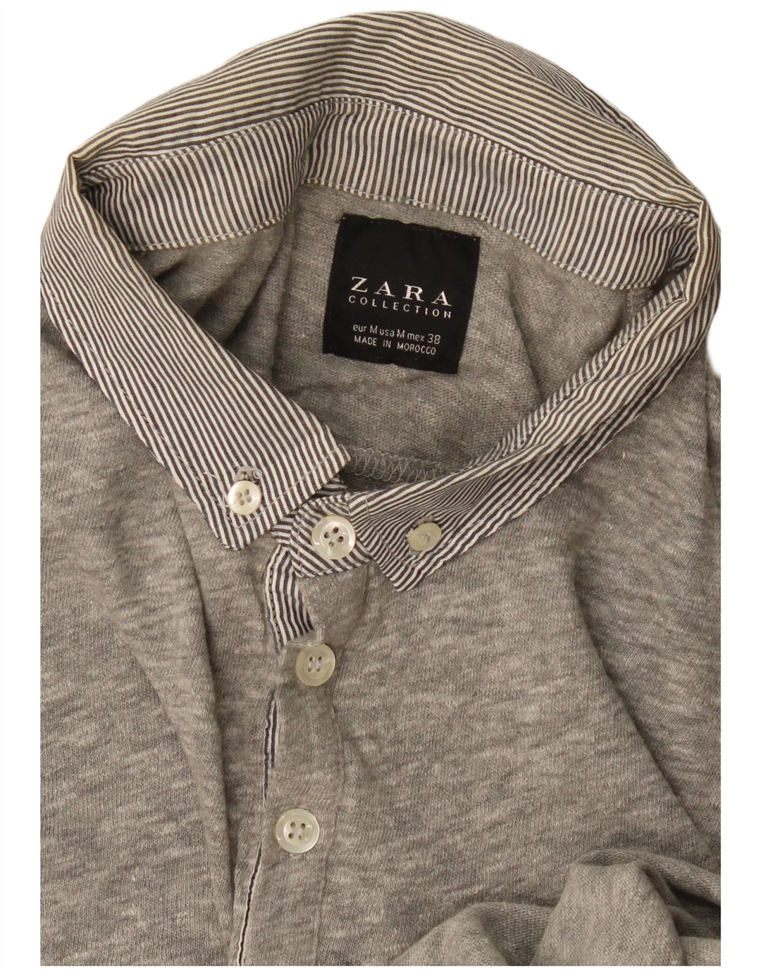 Zara Hombre Polo Manga Larga Gris Medio Moteado
