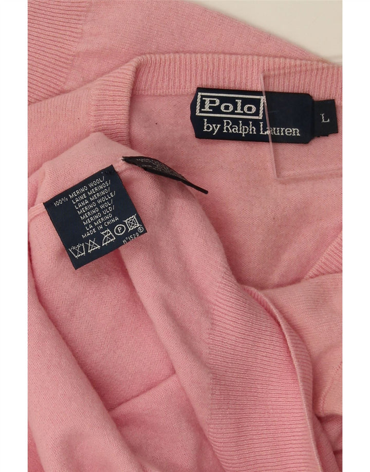 POLO RALPH LAUREN Jersey con cuello en V para mujer UK 40 Grande Rosa