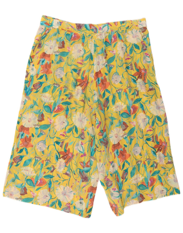 Vintage mujer cintura alta pierna ancha pantalones cortos casuales W34 grande amarillo floral