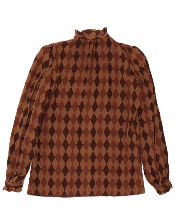 Pancaldi & B Blusa camisera para mujer UK 42 Marrón medio Argyle/Seda diamante
