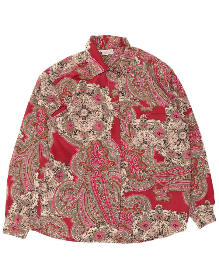 Vintage mujer camisa de gran tamaño blusa Reino Unido 10 pequeño rojo Paisley poliéster