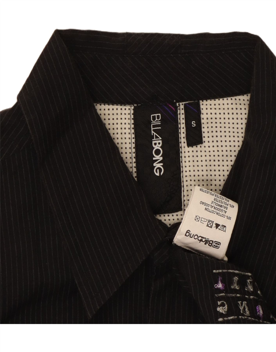 BILLABONG Camisa de manga corta para hombre Small Black Pinstripe Cotton