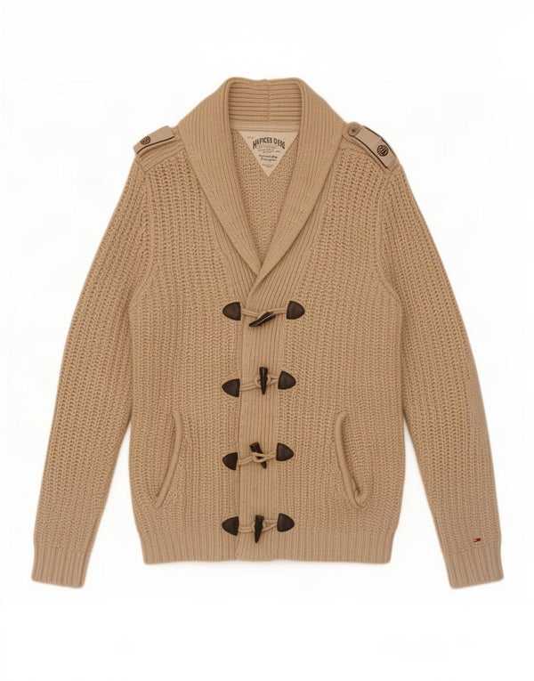 Tommy Hilfiger Mens Military Cardigan Sweater 2XL Beige Cotton