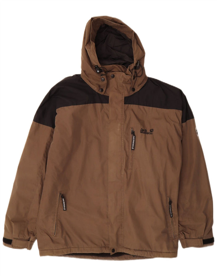 Jack Wolfskin Chaqueta cortavientos con capucha para hombre UK 38 Marrón medio Colorblock