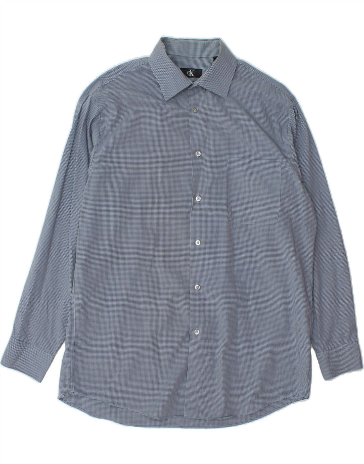 CALVIN KLEIN Mens Regular Fit Shirt Size 16 Large Blue Check Cotton Vintage Calvin Klein and Second-Hand Calvin Klein from Messina Hembry 