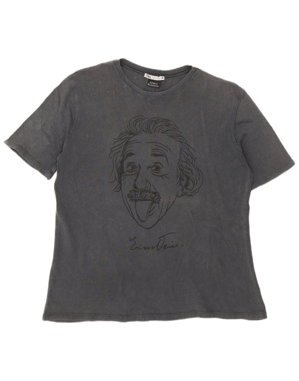 Zara Mens Albert Einstein Graphic Camiseta Top Pequeño Gris