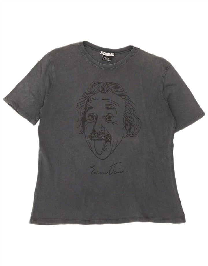 Zara Mens Albert Einstein Graphic Camiseta Top Pequeño Gris