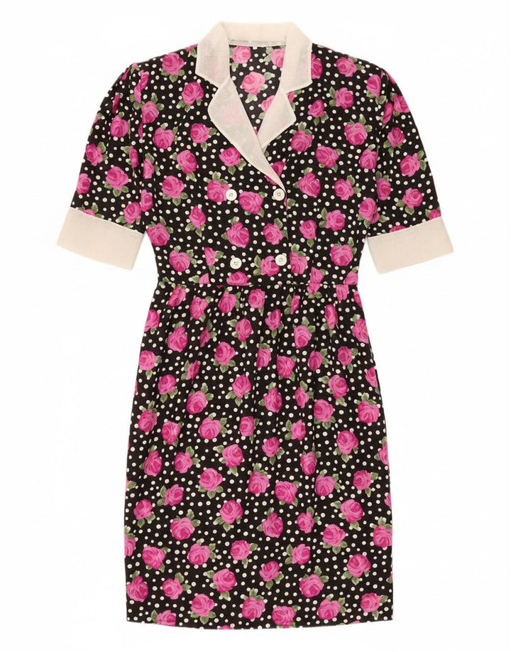 Vestido ajustado vintage para mujer IT 46 Poliéster floral negro grande