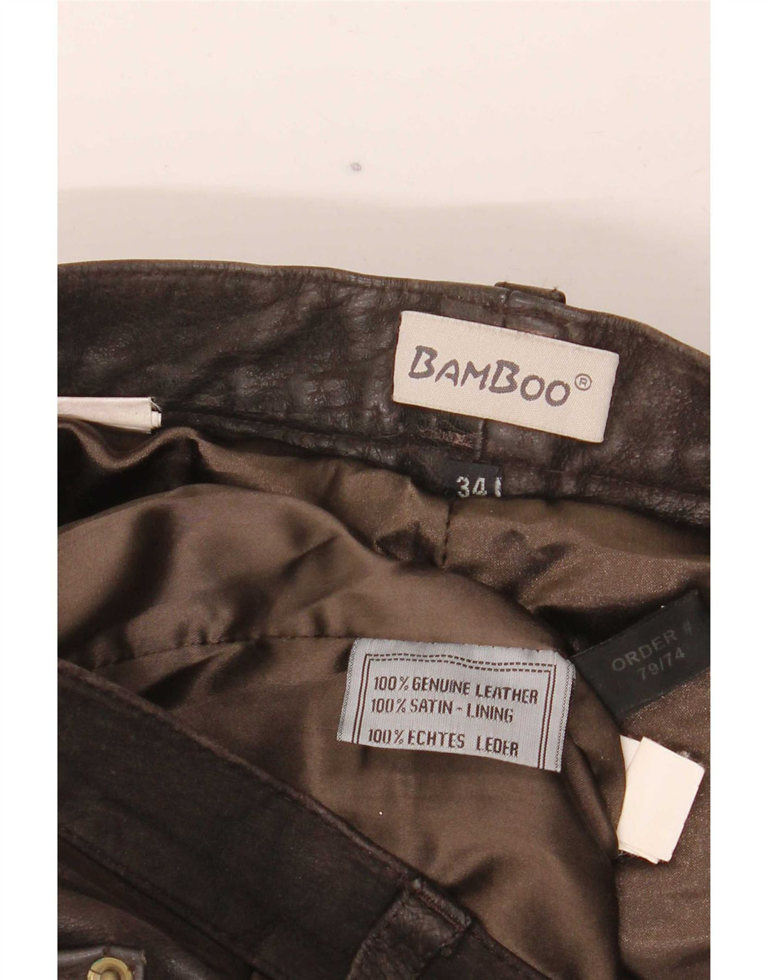 Pantalones de cuero rectos vintage para hombre W34 L32 Marrón