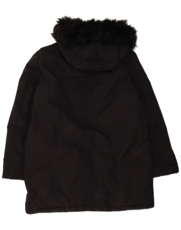Zara Mujer Parka Extragrande Con Capucha UK 46 Grande Poliéster Negro