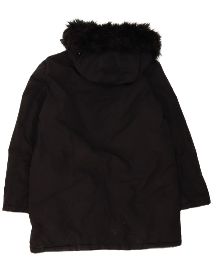 Zara Mujer Parka Extragrande Con Capucha UK 46 Grande Poliéster Negro